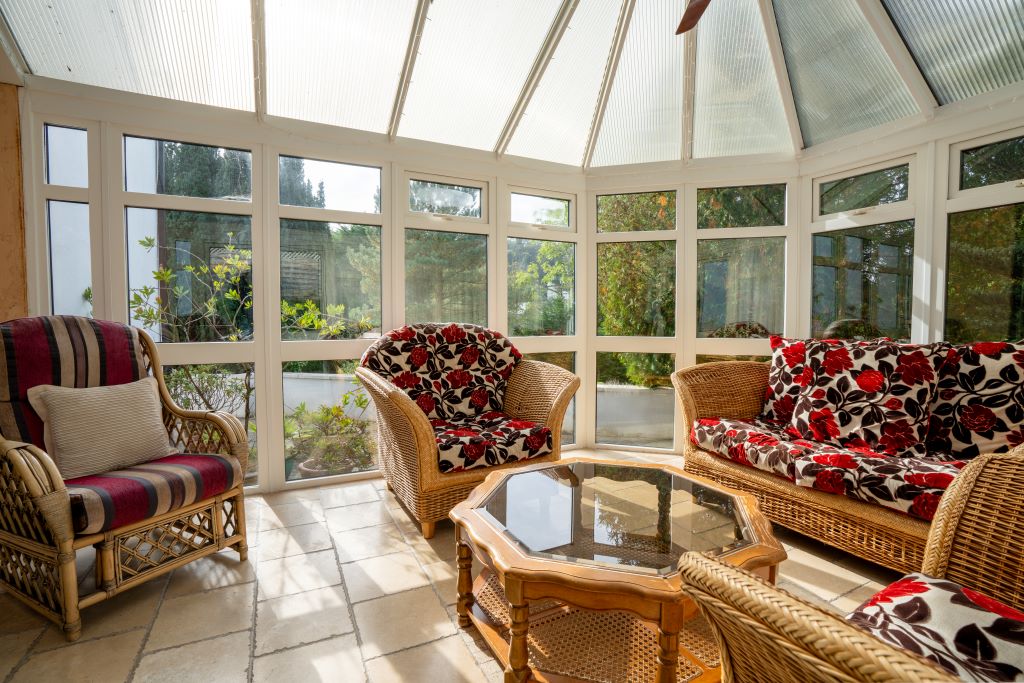 Conservatory for seating in the sun